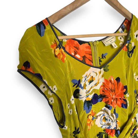 Moulinette Soeurs Anthro 100% Silk Green Floral Short Cap Sleeve A-Line Dress 6 - Picture 4 of 9
